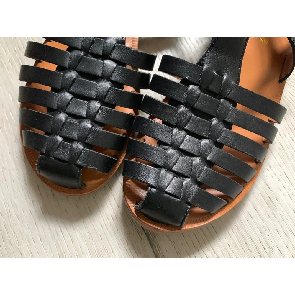 Pom D'Api Paris‎ Kids Black Leather Fisherman Sandals Huarache Buckle Size 30